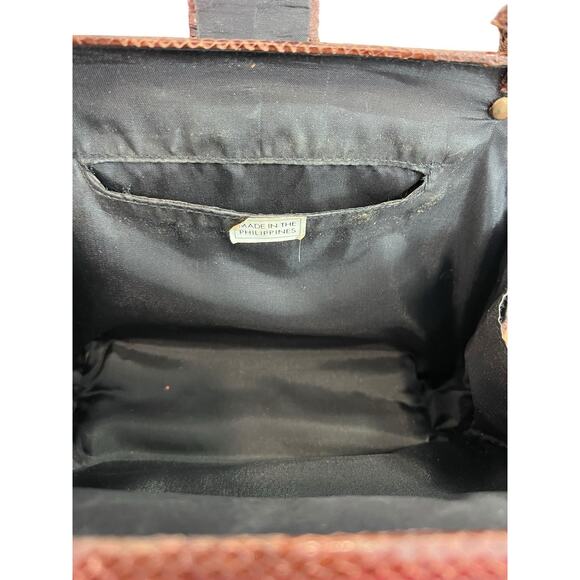 Vintage ESTATE Brown Eel Skin Purse Hard Shell Shoulder Bag Wide Opening - Picture 9 of 15